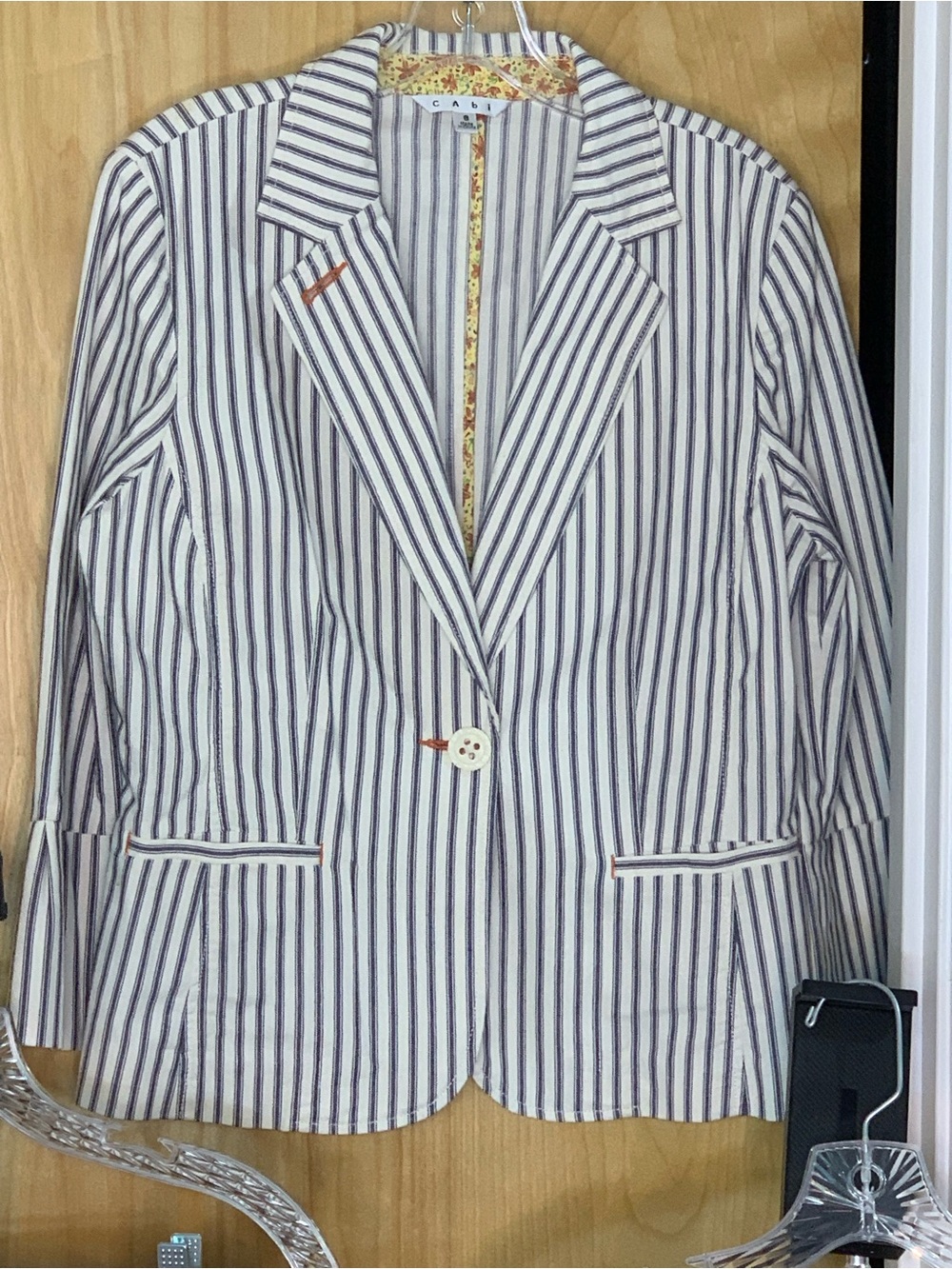 Cabi Size 8 Capsule: Striped Blazer with Boot Cut Jeans in White & Dark Denim - Picture 2 of 15